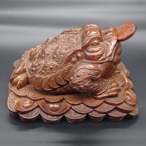 包邮缅甸草花梨三足金蟾越南木雕招财进宝蟾蜍红木纳福根雕摆件礼