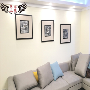 客厅装饰花浮雕画手工雕刻画拼搭三联画树脂工艺连体画餐厅画单幅