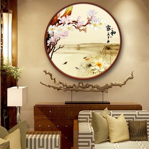家和万事兴挂画新中式圆形画客厅饭店餐厅墙面装饰玄关荷花图字画