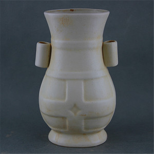 宋定窑白釉开片贯耳瓶 高档做旧仿古瓷 复古装饰 古瓷器收藏古玩