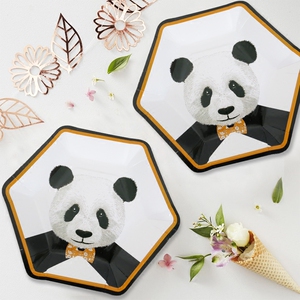 原创一次性可爱卡通熊猫纸盘儿童成人生日派对装饰布置蛋糕盘餐盘