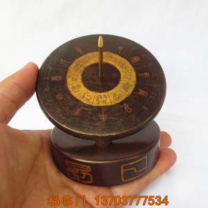 风水铜器纯铜仿紫铜日规日晷仪日晷罗盘太阳高度测量古代计时器
