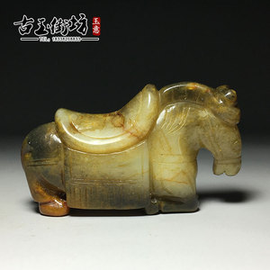 唐代卧马手把件摆件 高古玉老玉仿老仿古玉器收藏 老和田玉唐马