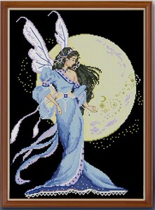 天禄琳琅正品套件 月亮仙子 纯棉线白布画格版十字绣 包邮送笔芯