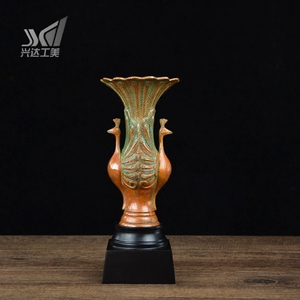 云南斑铜直销店 金属工艺品 吉祥孔雀瓶 家居摆件孔雀铜器纯手工
