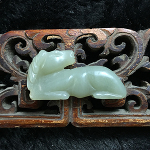 古玩玉器 清代和田山料 青白玉 玉马 生肖玉挂件 老玉古玉