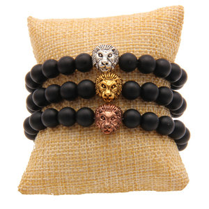 磨砂黑石手链 合金镀色狮子头手链子 bracelets