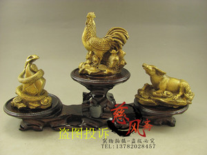开光铜巳酉丑三合金局摆件 2018年属鸡牛蛇吉祥物