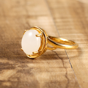 宋妃金镶玉足金镶玉黄金镶嵌和田玉黄金镶白玉女士戒指送父母带证