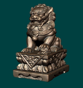 三维立体 四轴浮雕图 圆雕图 stl 3d 模型-镇宅石狮子一对