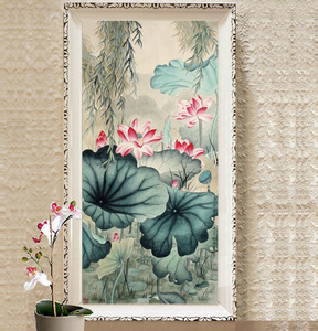 精准印花法国正品dmc十字绣 客厅画 竖版 绿杨堤畔闹荷花