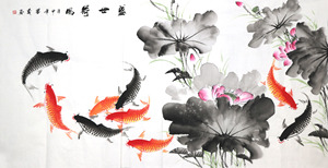 收藏送礼水墨中国画韦善义手绘六尺客厅字画写意荷花图V6-2-2-5