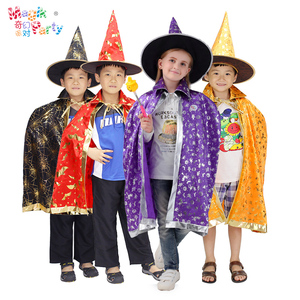万圣节儿童服装披风女童男童演出服表演衣服魔法师斗篷巫婆小女巫