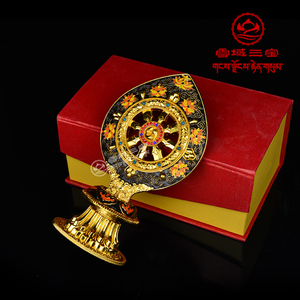 藏传佛教用品尼泊尔工艺彩绘法轮宝密宗大法轮摆件轮宝