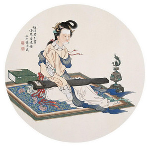 仕女团扇传统人物高清工笔国画白描底稿线描实物打印稿dg303