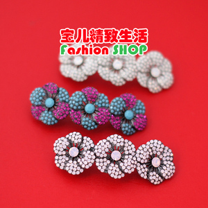 韩国进口发饰 BEAUMIRA 正品 三朵花水晶蛋白石发夹边夹