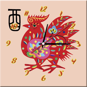 自动校时创艺术个性手工艺装饰画钟表静音挂钟12十二生肖酉鸡02