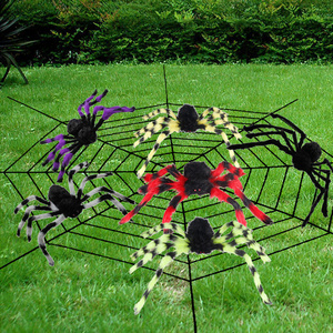 万圣节酒吧鬼屋大型恐怖蜘蛛网毛绒蜘蛛装饰道具 黑白蜘蛛网装扮