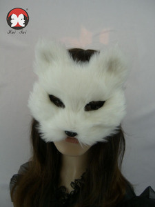 万圣节男女毛绒狐狸面具纸浆材质可外销出口化妆舞会道具