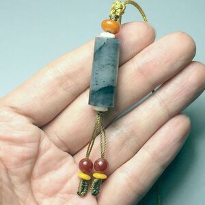 朴石堂自加工新疆和田玉墨玉青花玉籽料桶珠水墨意境勒子挂件吊坠