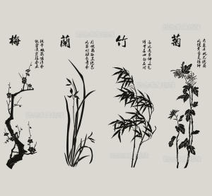 新款秒杀 梅兰竹菊墨竹图书法墙贴 客厅书房古典字画墙贴22