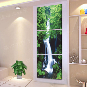 000人付款淘宝冰晶玻璃沙发背景墙装饰画山水画风景画瀑布三联画无框