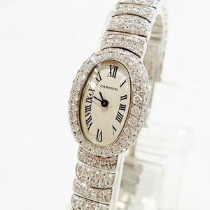 cartier/卡地亚女表豪华满钻石英女士手表18k白金二手表原装正品