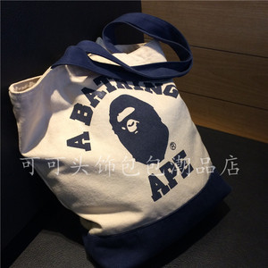 现货 BAPE帆布包A BATHING APE 猿人头手提单肩包环保购物袋 书包