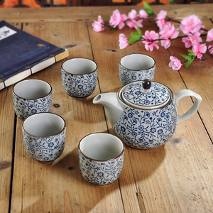 日式整套功夫茶具 和风式茶壶茶杯 家用陶瓷青花过滤网壶礼品包邮