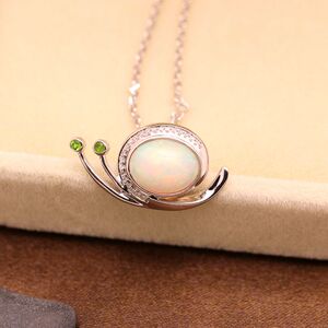 18k白金镶钻彩色宝石吊坠 纯天然彩欧泊蜗牛项链女时尚珠宝首饰