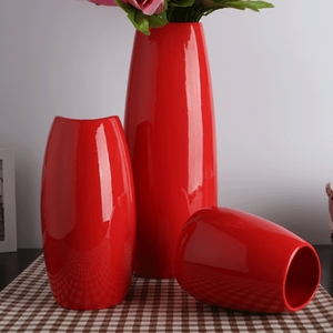 陶瓷花瓶三件套 简约现代装饰 白色红色花器家居摆件 欧式包邮