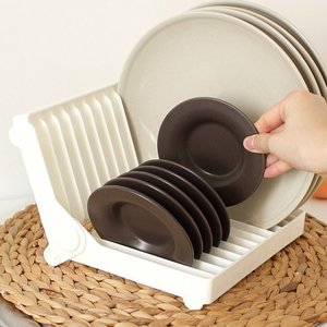 日本km创意厨房塑料盘子架 折叠碟子收纳架带沥水 放碗盘托置物架