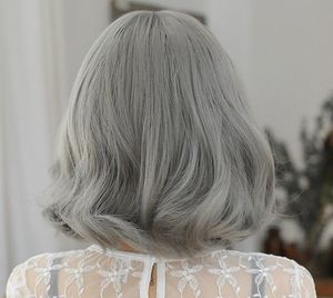 奶奶灰假发 女短发大头皮 半丸子头假发短卷发蓬松梨花头空气刘海