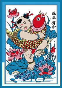 线绣新款印花年年有余十字绣散财童子抱鲤鱼踏莲花送财送福客厅图