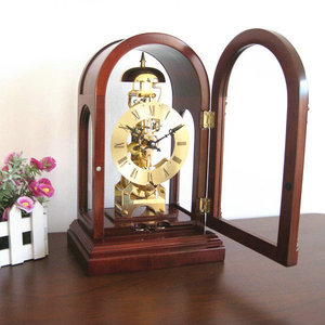 赢时实木古典桌钟北极星铜机芯透视机械座钟客厅书房装饰台钟