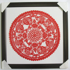 带镜框 相框 红色剪纸 六鱼 艺术品 民间工艺品 房间装饰品