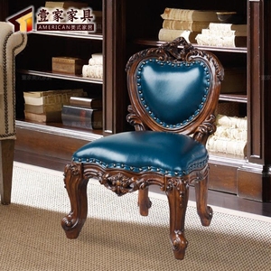 美式实木儿童椅欧式真皮靠背椅小椅子小矮凳家用茶几椅客厅复古凳