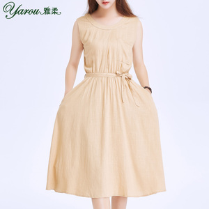女复古绑带收腰连衣裙a字裙 雅柔服饰旗舰店 同款