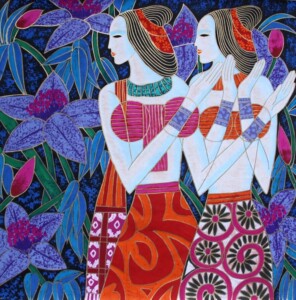 云南画派临摹丁绍光i重彩人物画装饰画三尺斗方现货手绘rdfszx4