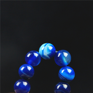 包邮天然蓝色玛瑙手链 6-14mm海蓝蚕丝玛瑙手链 蓝条纹宝石手链