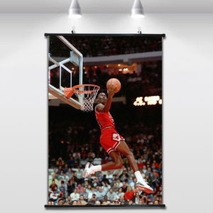 飞人乔丹背扣篮复古有框装饰画布料壁画nba老公牛队篮球海报挂画