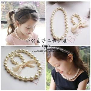 韩国进口优质女童闪亮珍珠项链手链套装女儿童宝宝头饰衣服装饰品
