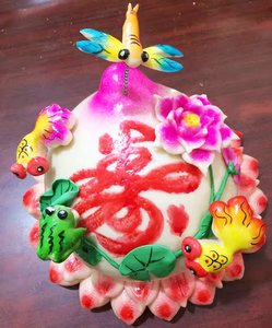 胶东面塑花饽饽老人祝寿生日蛋糕大寿桃老面馒头生日礼手工定做