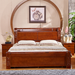 现代中式实木床 1.8米1.5米香樟木婚床 高箱气动硬板双人床家具