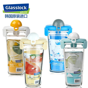 韩国三光云彩Glasslock夏季时尚带盖玻璃刻度水杯450ml