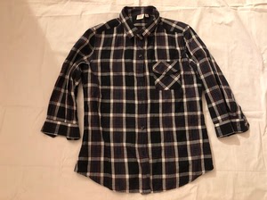 优衣库女款格子七分袖衬衫