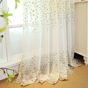 韩式田园绣花窗纱定制客厅卧室飘窗阳台成品白色纱帘遮光窗帘布料