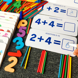 儿童数字卡片数学运算卡小孩学习益智玩具数数棒数字认知配对积木