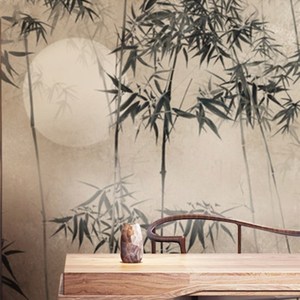 新中式古风竹林壁纸客厅影视背景墙壁纸沙发卧室墙布定制墙布壁布
