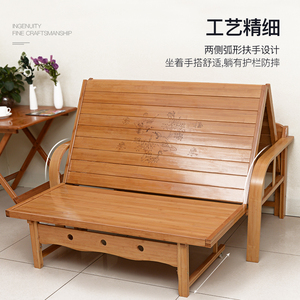 小床单人床折叠沙发客厅小户型可以做床可变床两R用双人实木竹子